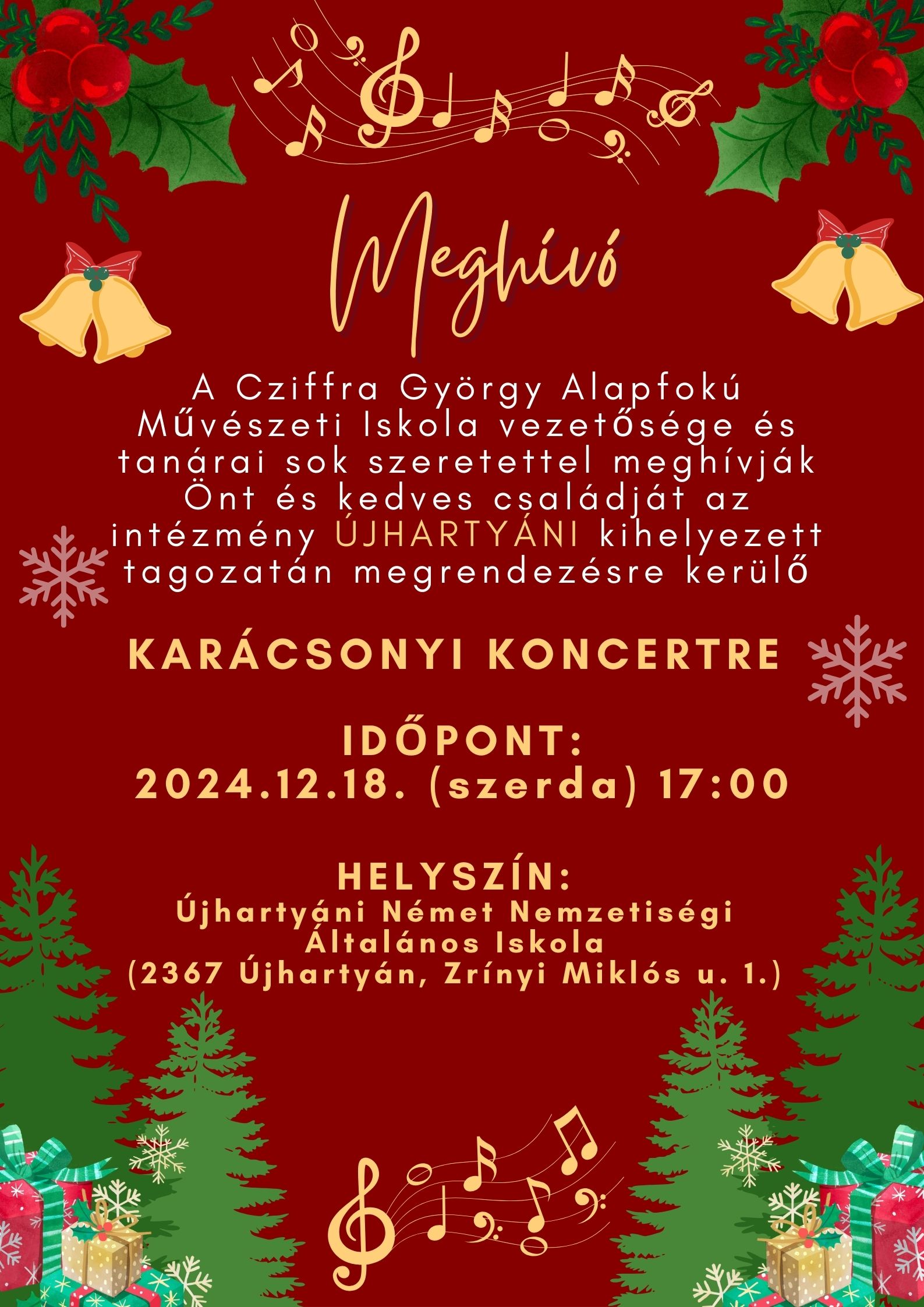 Karácsonyi koncert - Újhartyán @ Német Nemzetiségi Általános Iskola