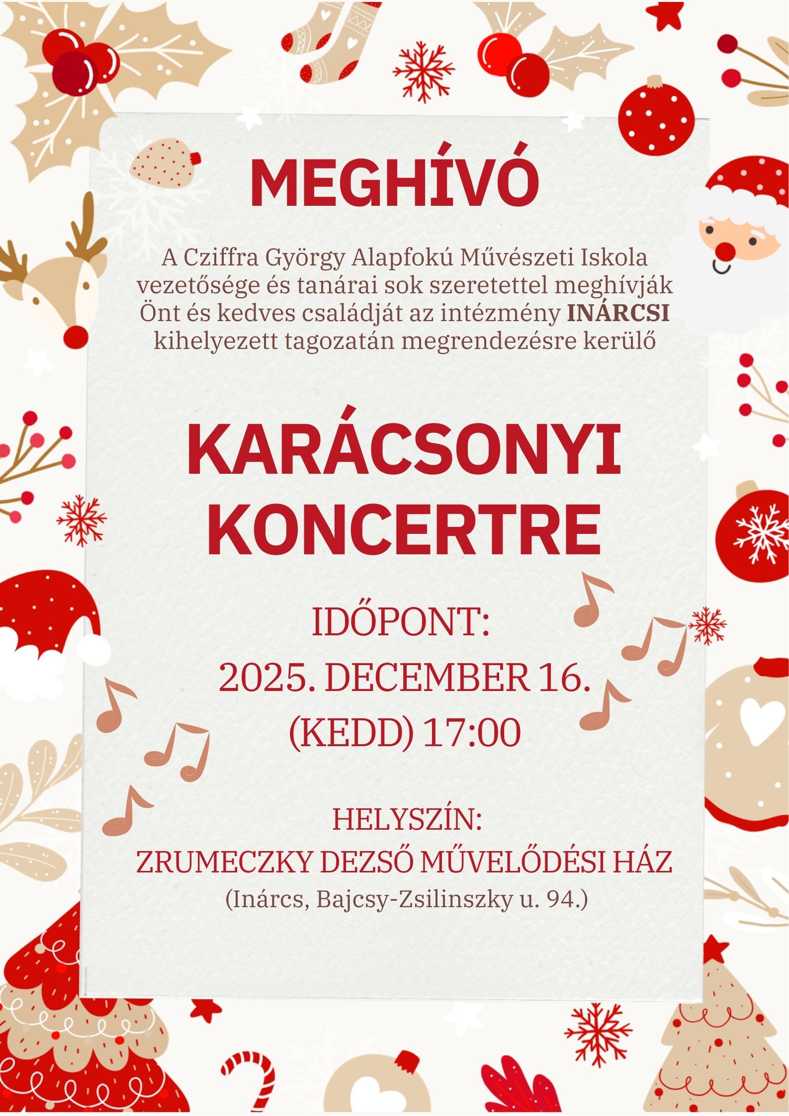Karácsonyi koncert - Inárcs @ Zrumeczky Dezső Művelődési Ház és Könyvtár
