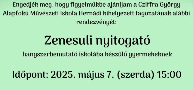 „Zenesuli nyitogató” – Hangszerbemutató óvodásoknak Hernádon