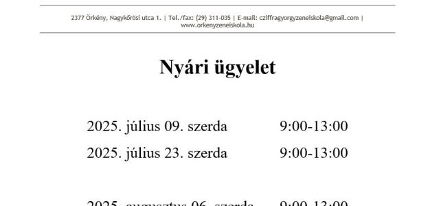 Nyári ügyelet